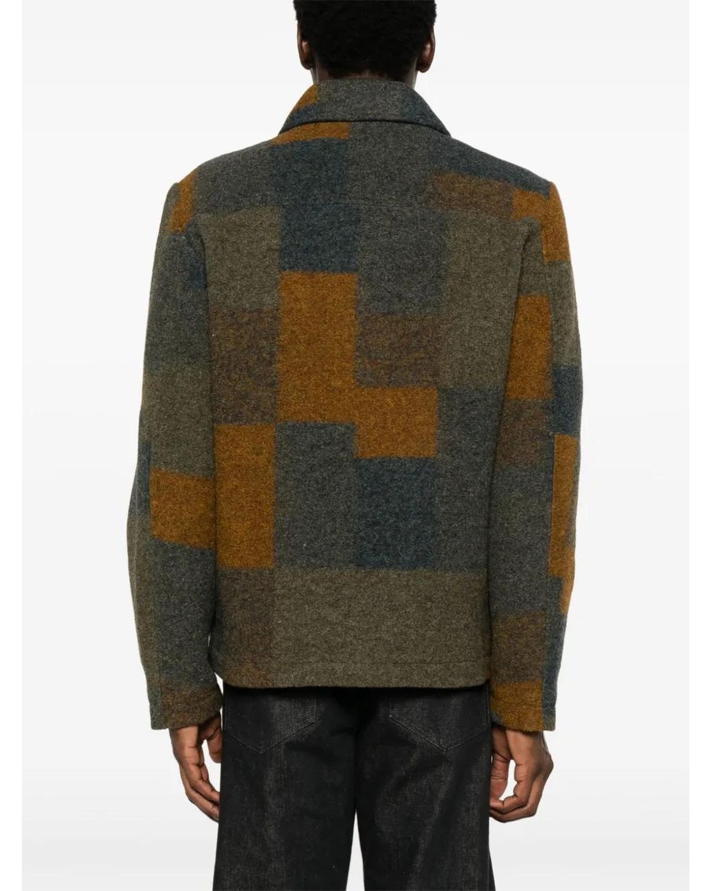 NN07 Green Wool-Blend Geometric Print Bomber Jacket for men