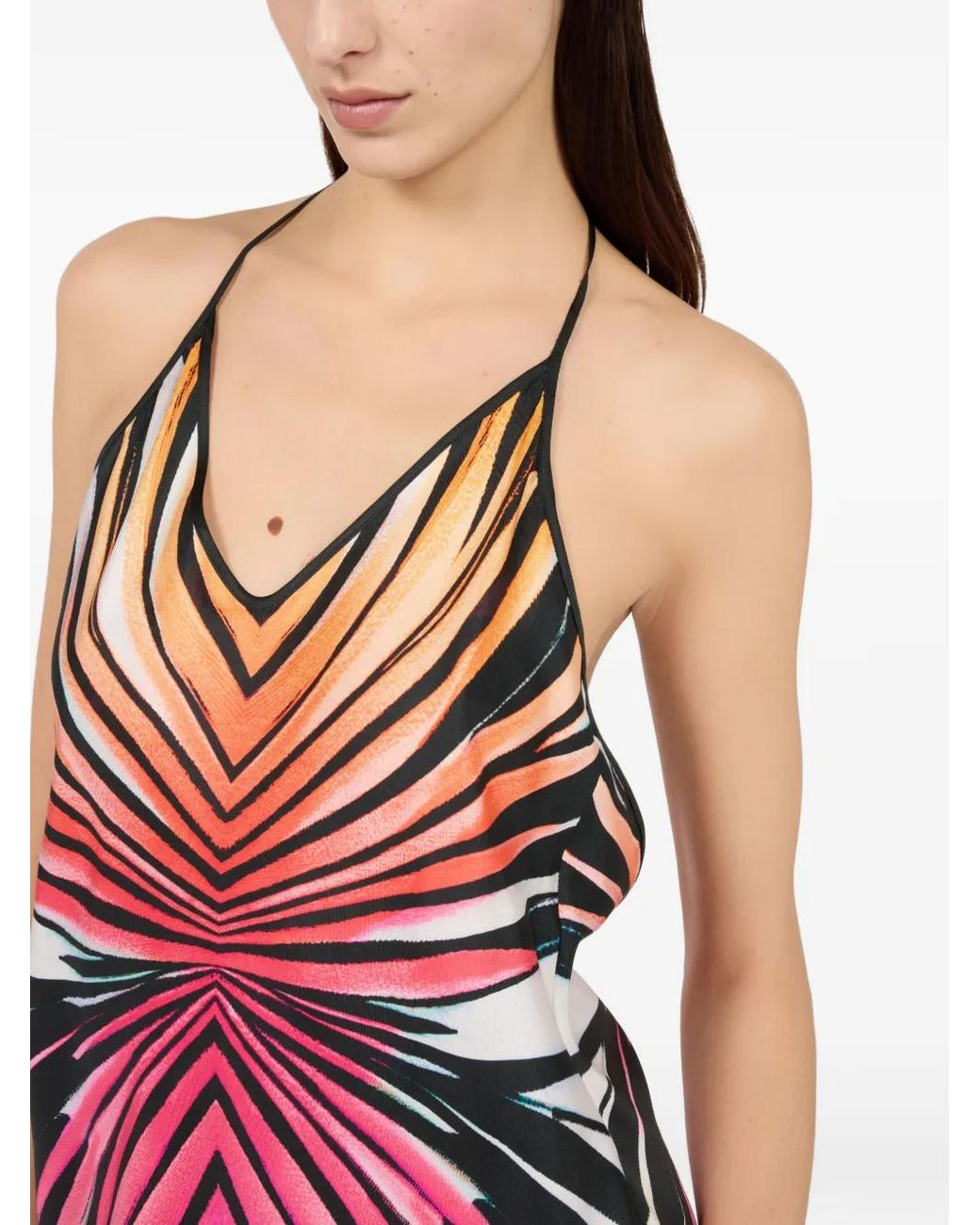 Roberto Cavalli White Ray Of Paradise Halterneck Mini Dress