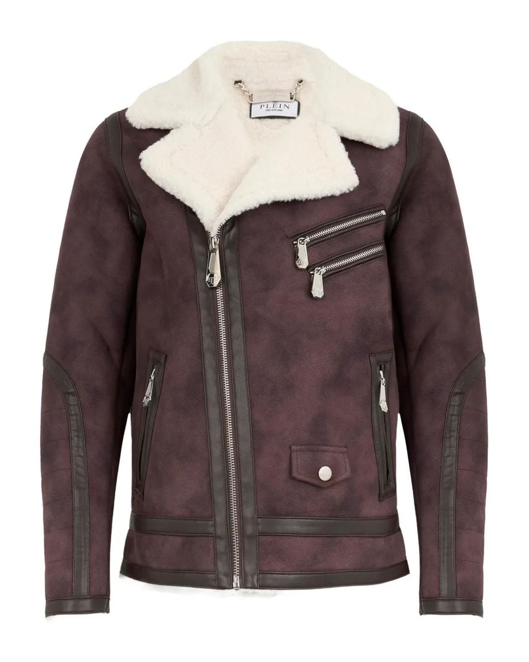Philipp Plein Brown Zip-Up Biker Jacket for men