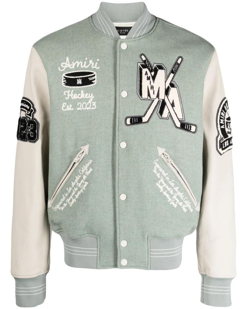 Amiri Gray Hockey Appliquéd Wool-blend Varsity Jacket for men