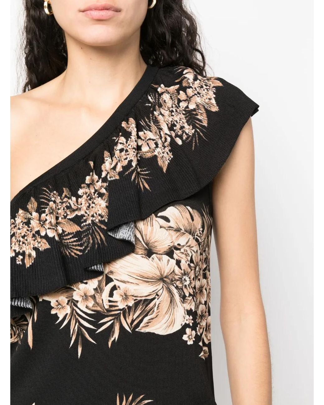 Twinset Black Floral-Print Asymmetric Top