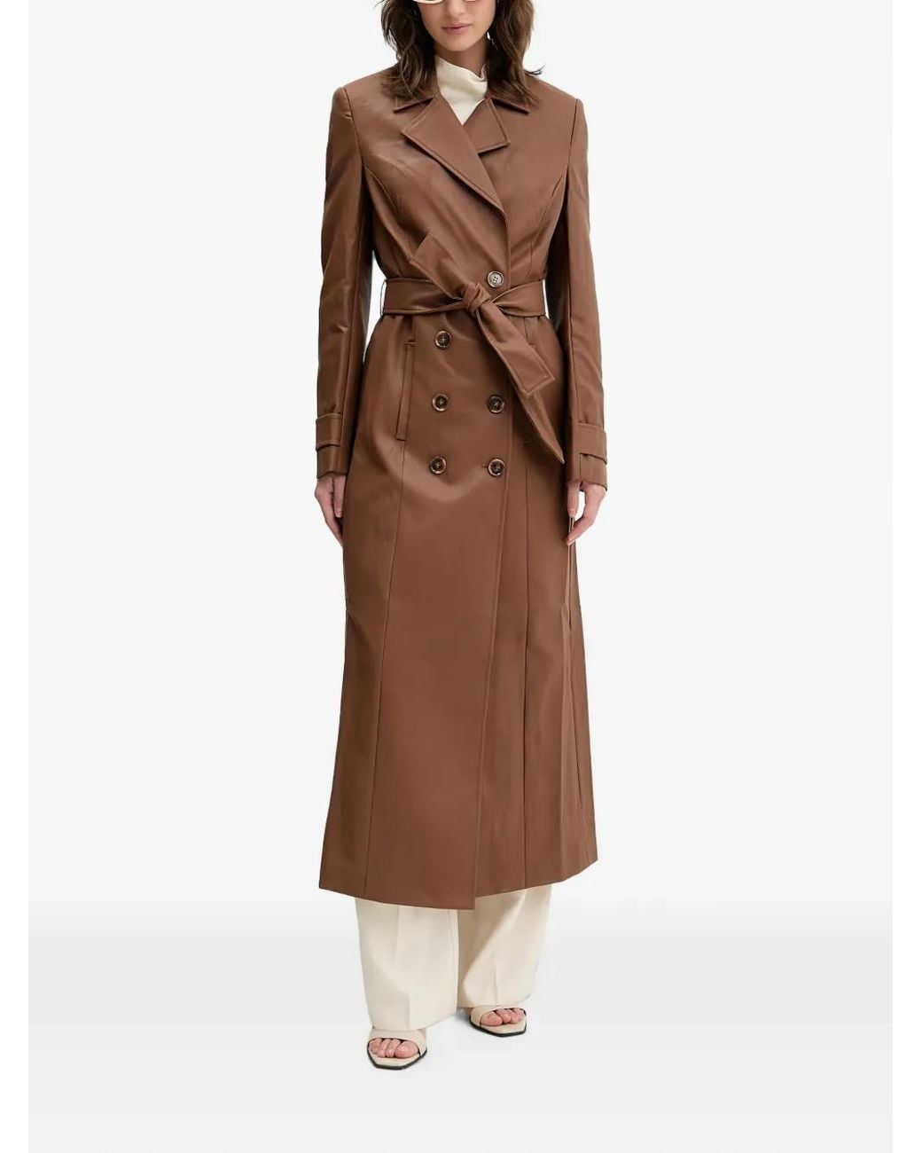 Bardot Brown Manteau Croisé À Taille Ceinturée