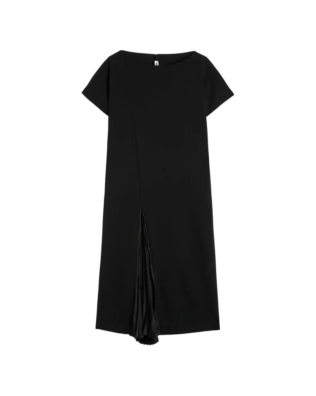 Jil Sander Black Wool Sablé Pleated Dress