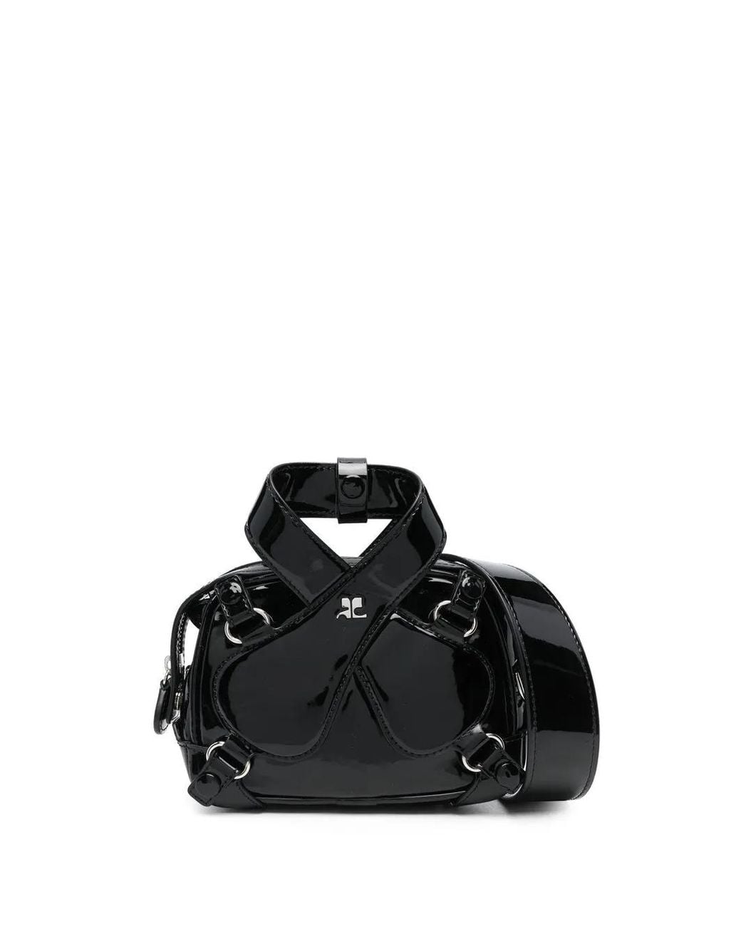 Courreges Black Logo-Plaque Leather Tote Bag