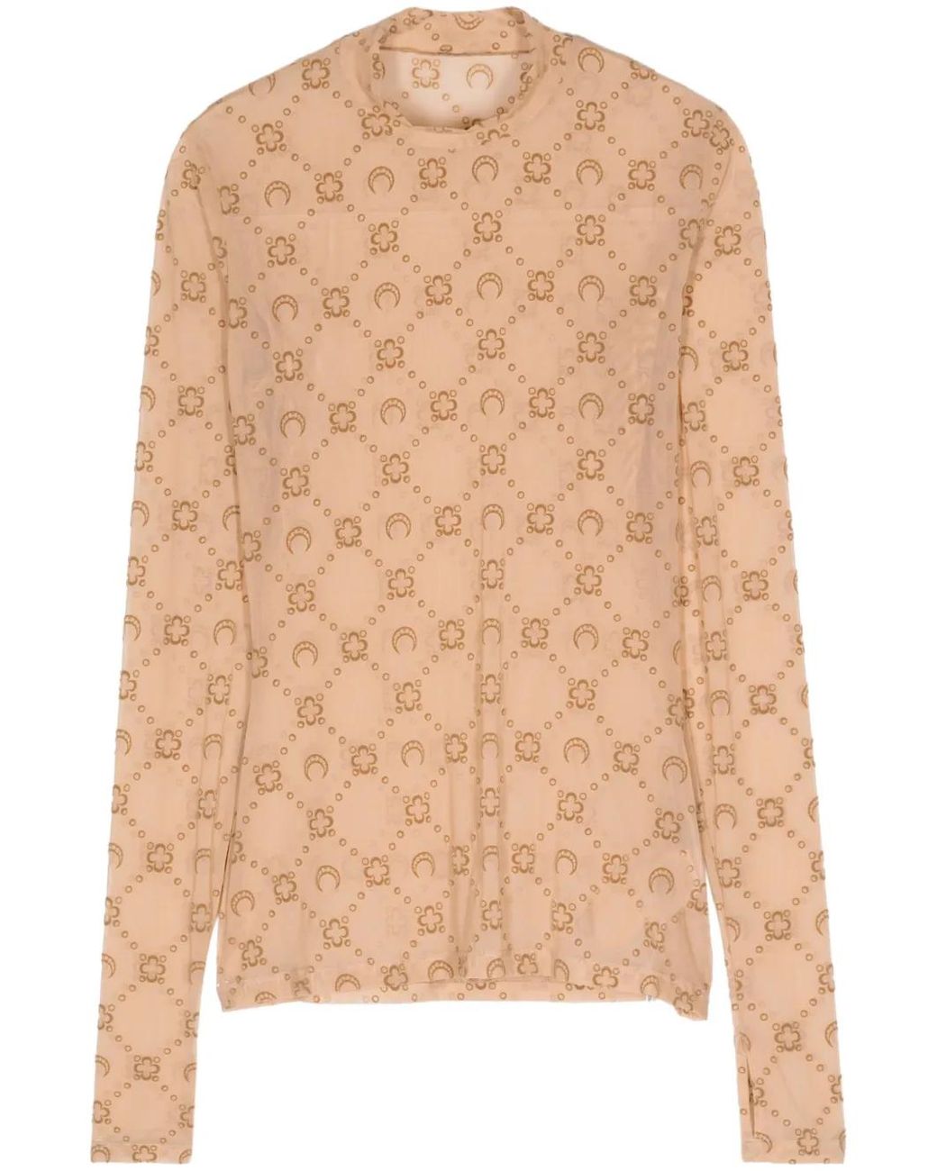 MARINE SERRE Natural Mock-Neck Pattern Top