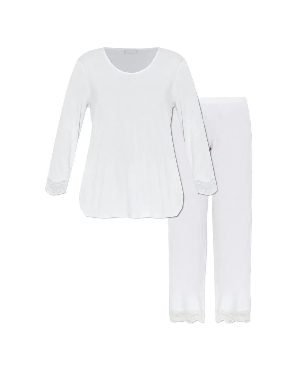 Hanro White Pyjama À Finitions En Dentelle