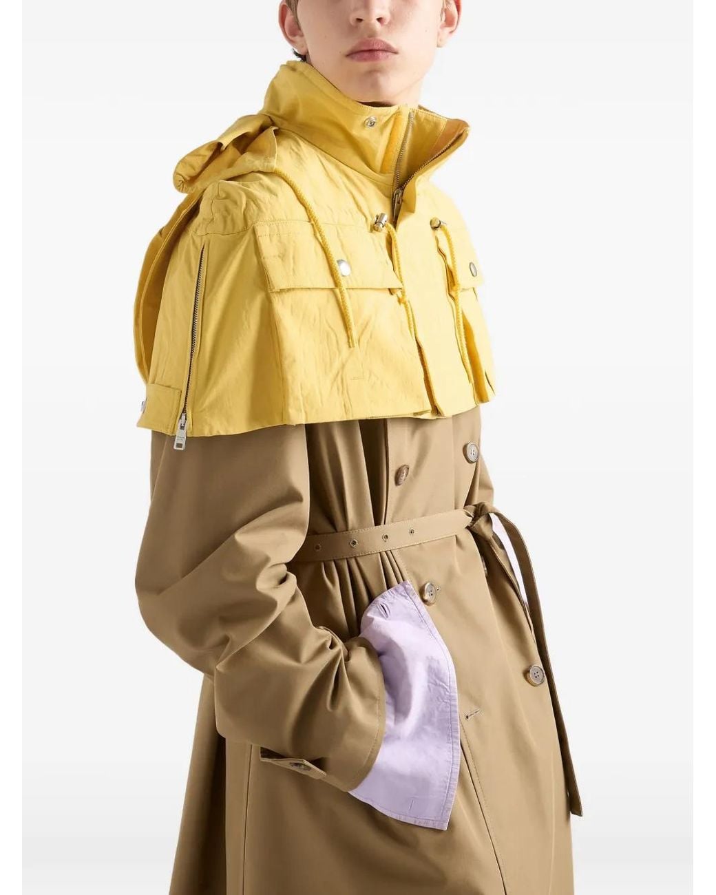 Prada Yellow Hooded Flap-Pocket Cape for men