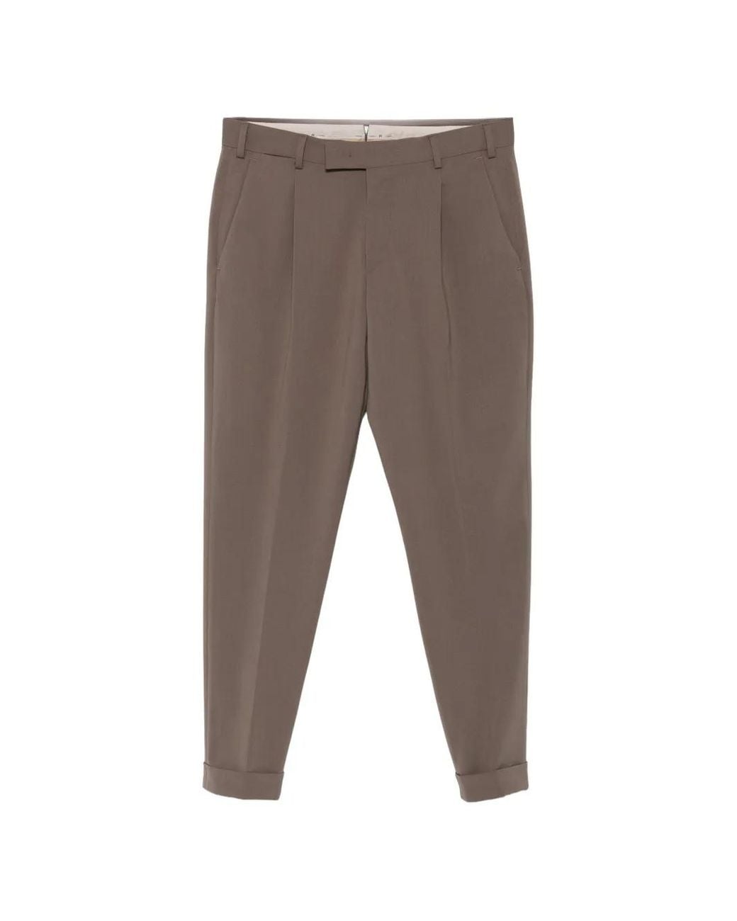 PT Torino Gray Pleated Turn-Up Trousers for men
