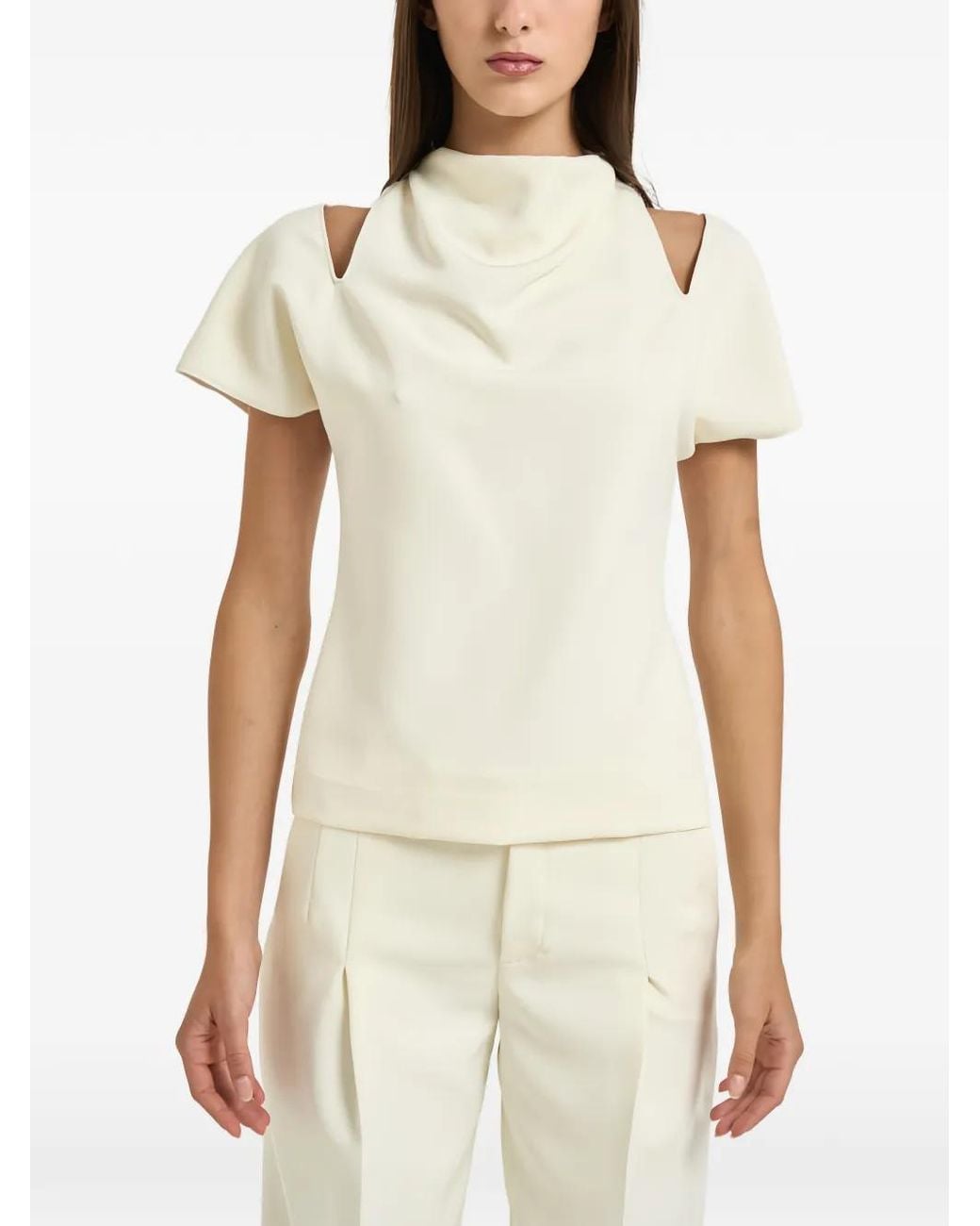 FEDERICA TOSI Natural Cut-Out Cowl-Neck Blouse