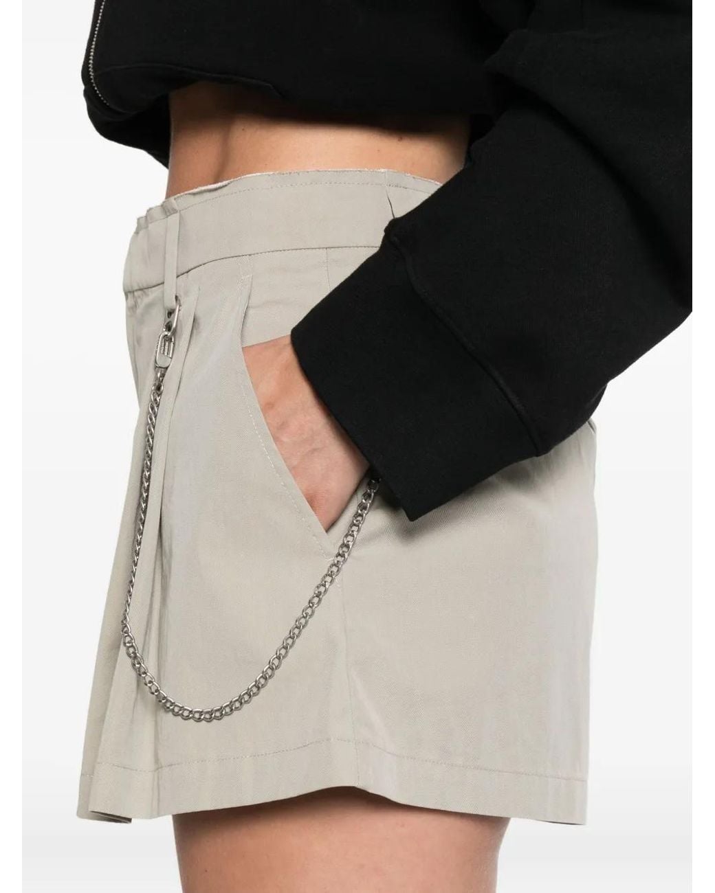 Alexander Wang Natural Pleated Chain-Embellished Shorts