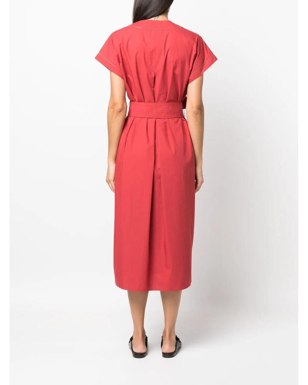 Brunello Cucinelli Red Robe Ceinturée À Mancherons