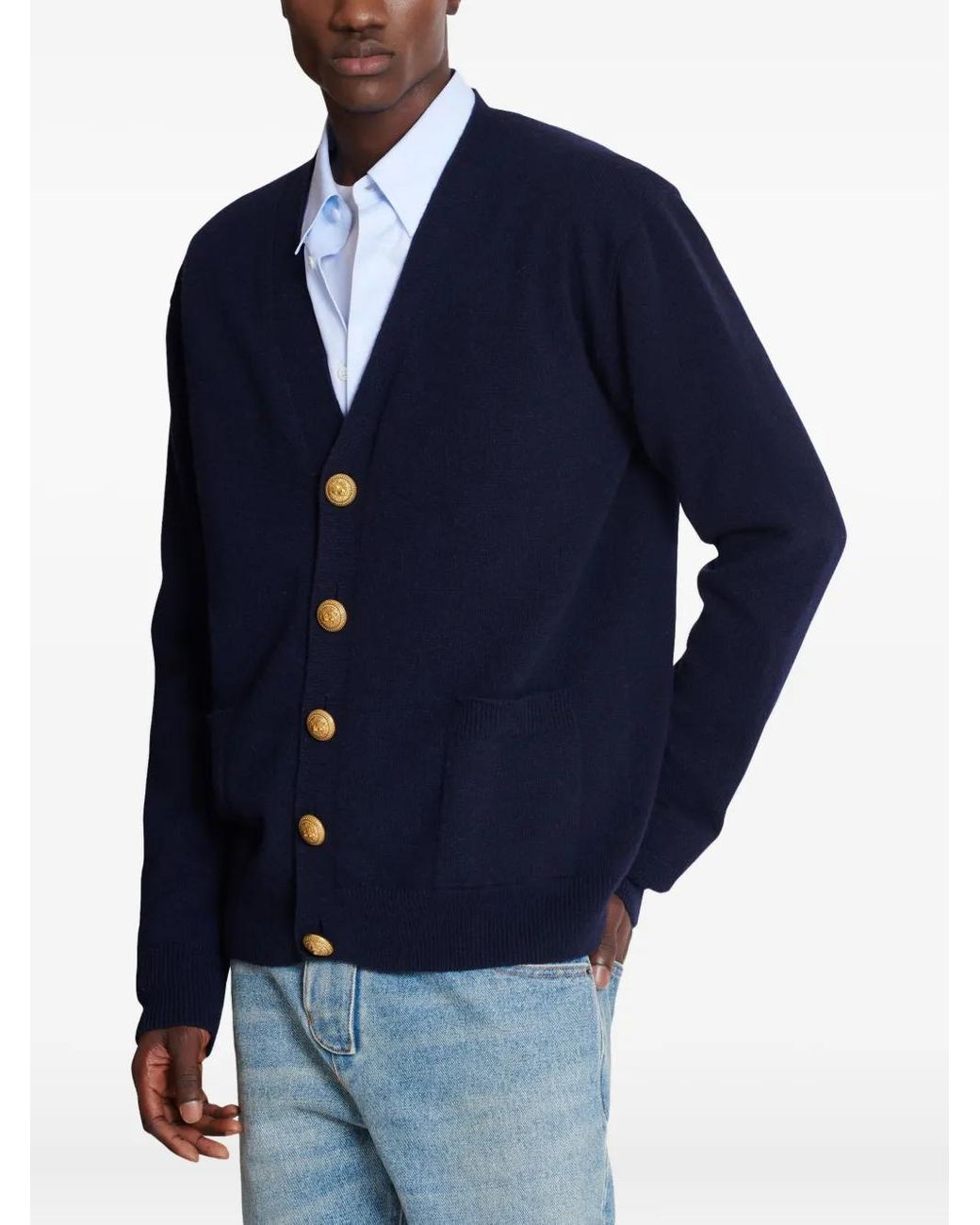 Balmain Blue Knit Cardigan for men