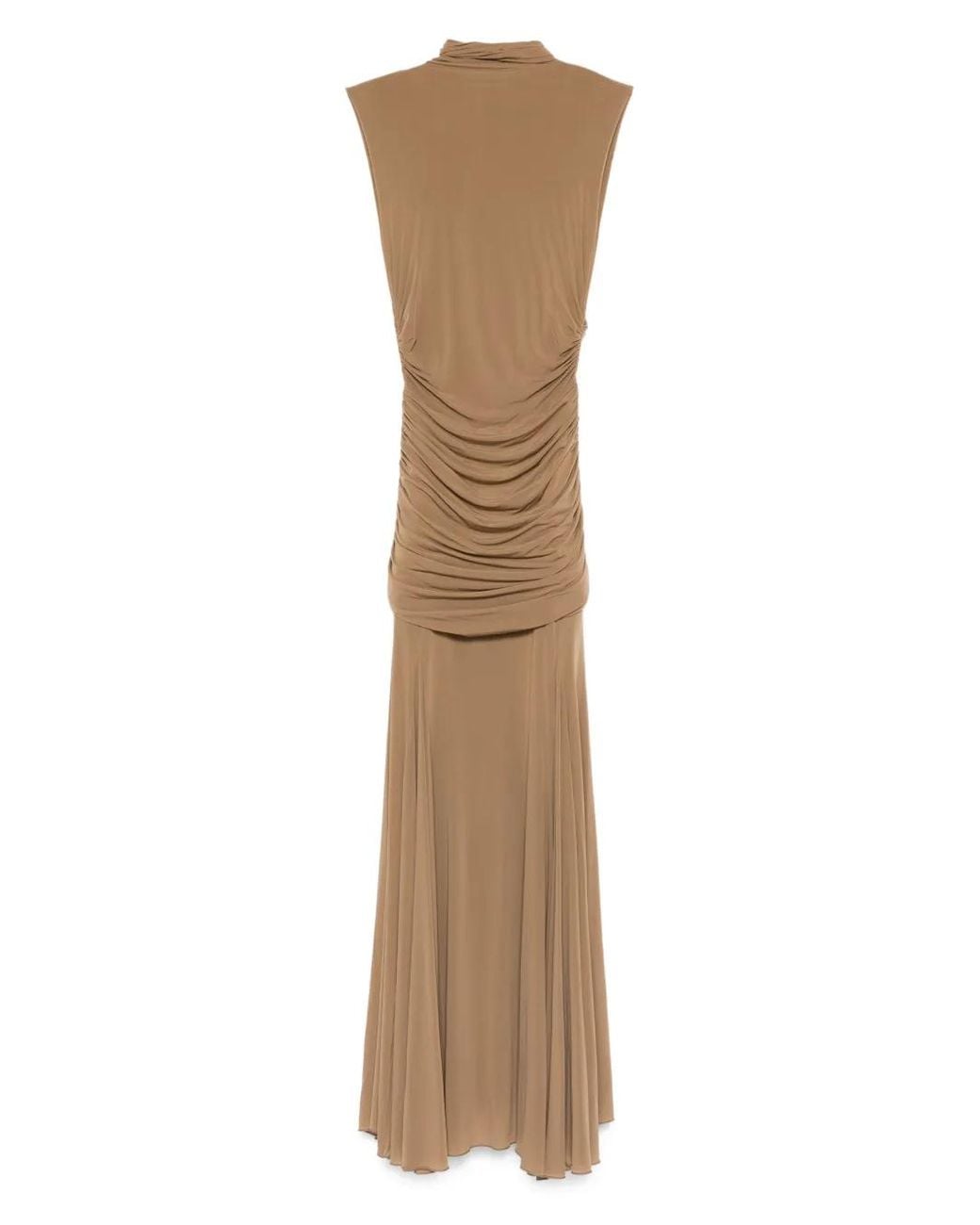Magda Butrym Natural High-Neck Draped Maxi Dress