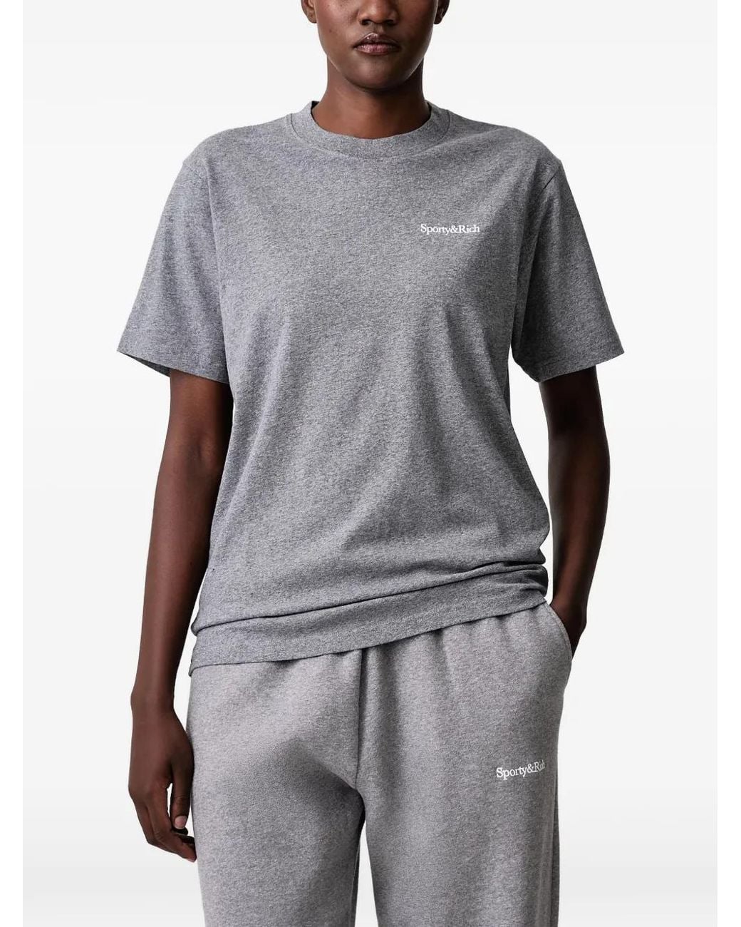 Sporty & Rich Gray Cameron Serif Logo-Print T-Shirt