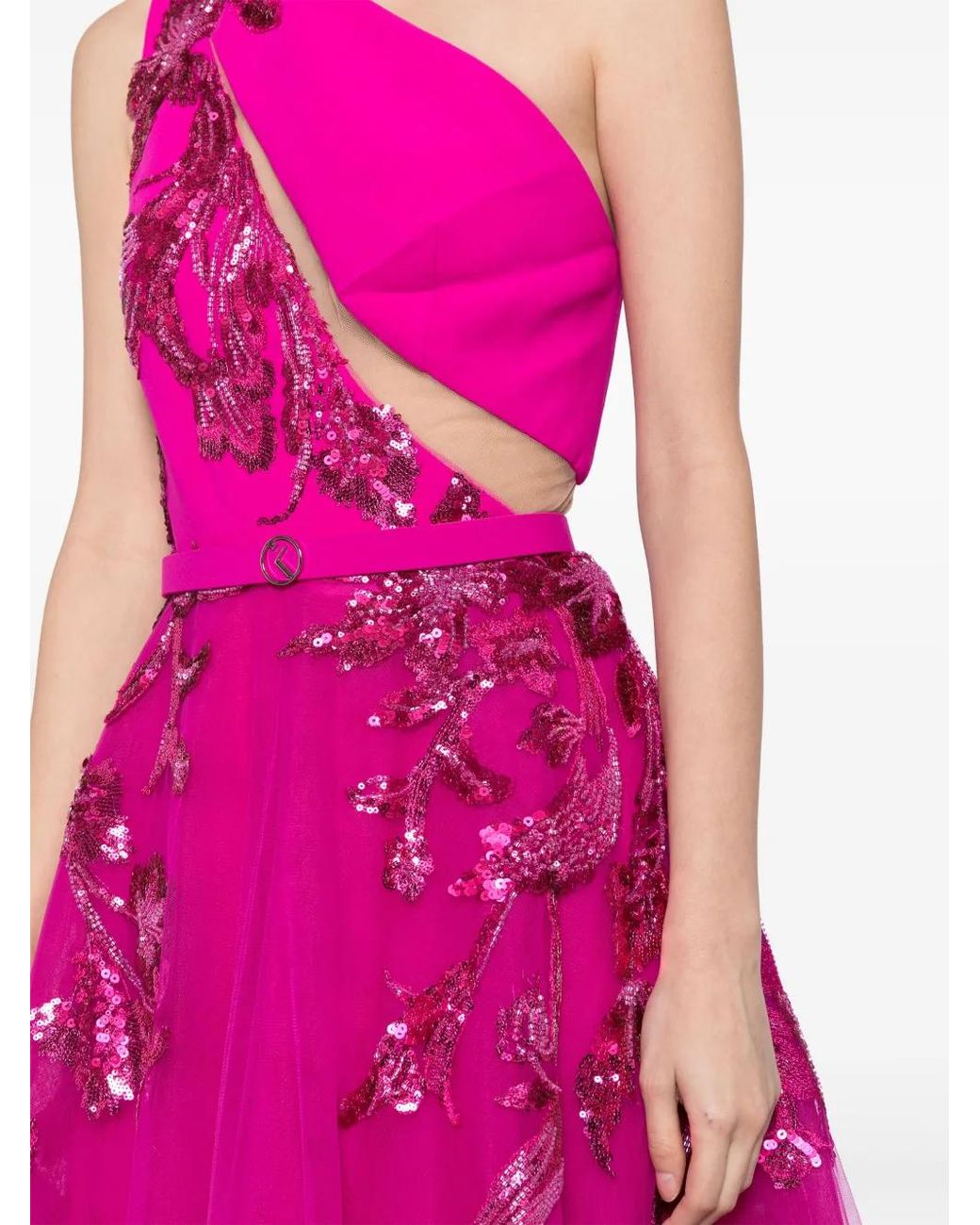 Saiid Kobeisy Pink One-Shoulder Beaded Gown