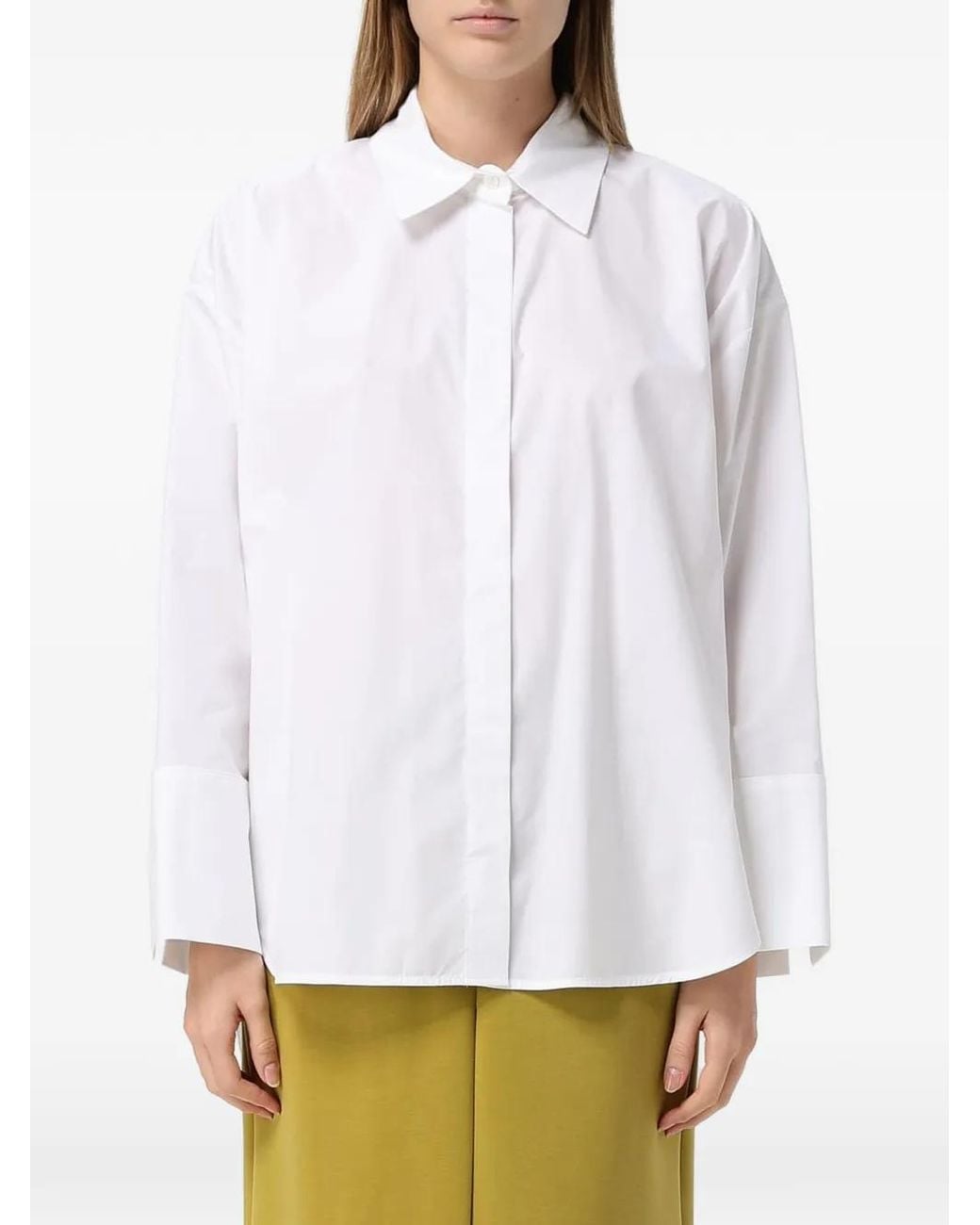 MEIMEIJ White Oversized-Cuff Concealed-Front Shirt