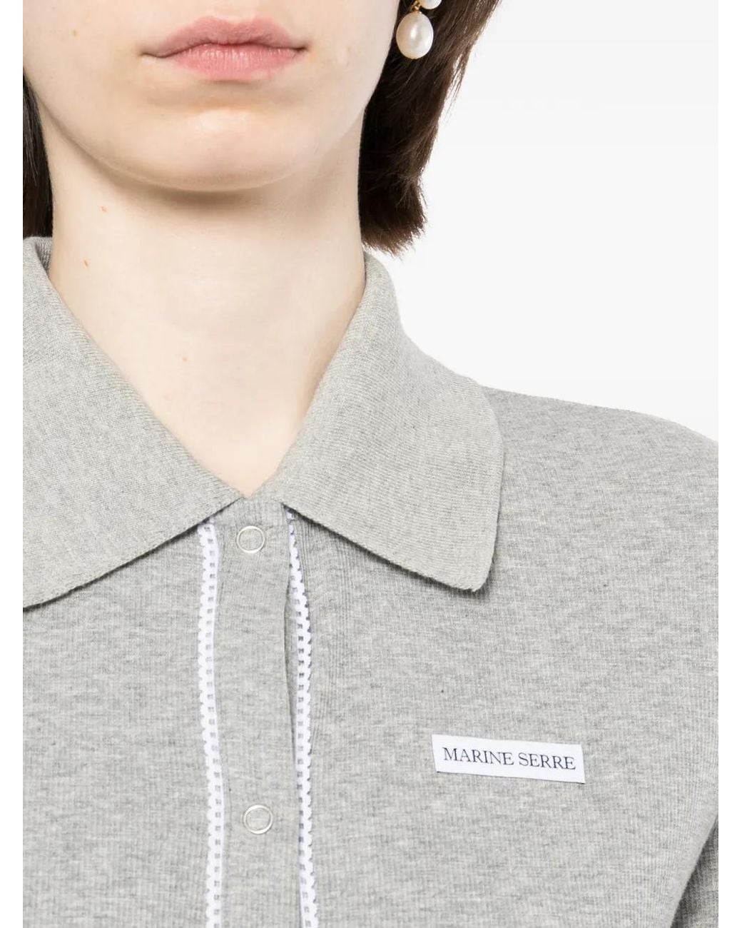 MARINE SERRE Gray Ribbeb Jersey Polo Shirt