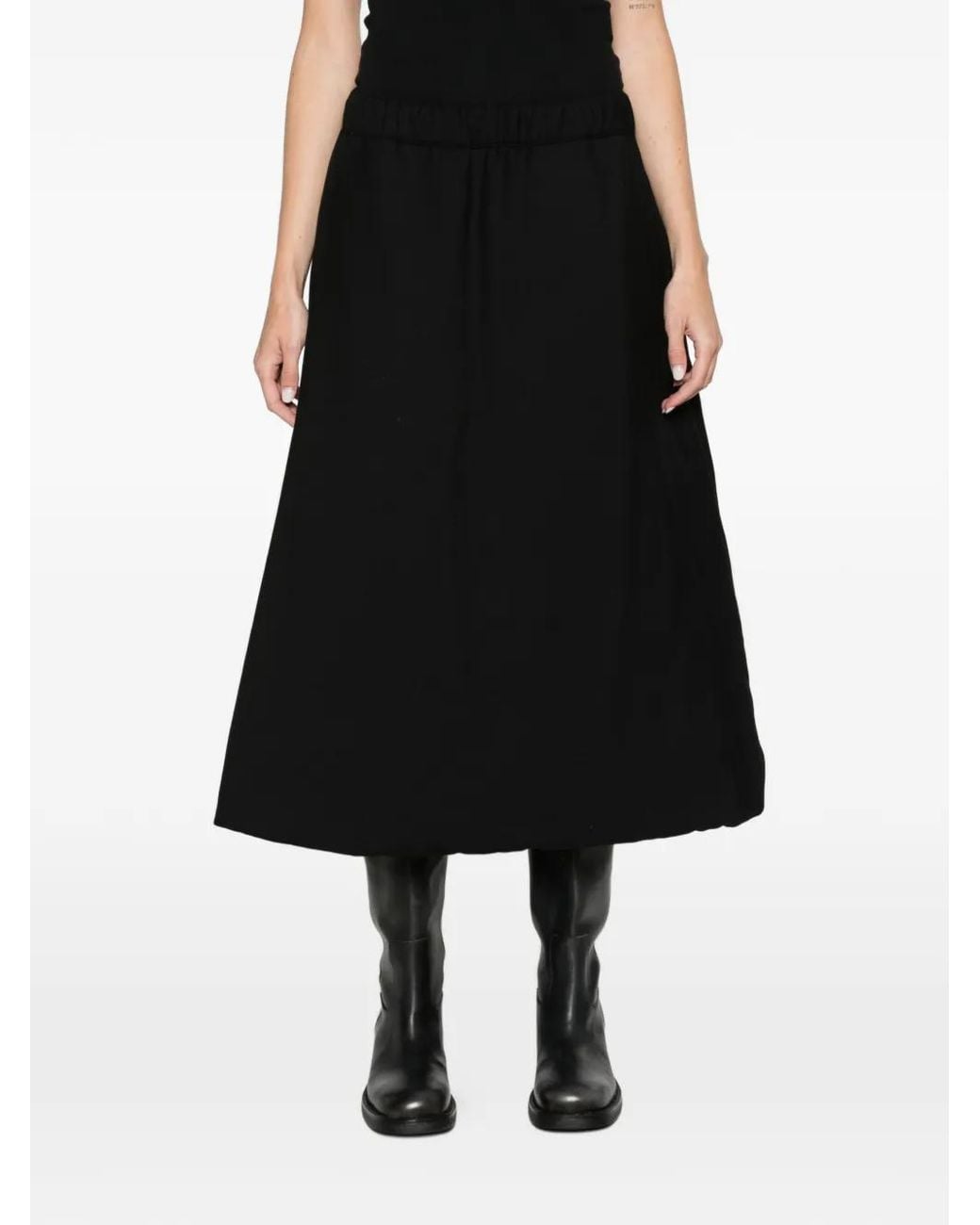 Moncler White Reversible Wool Twill Padded Midi Skirt