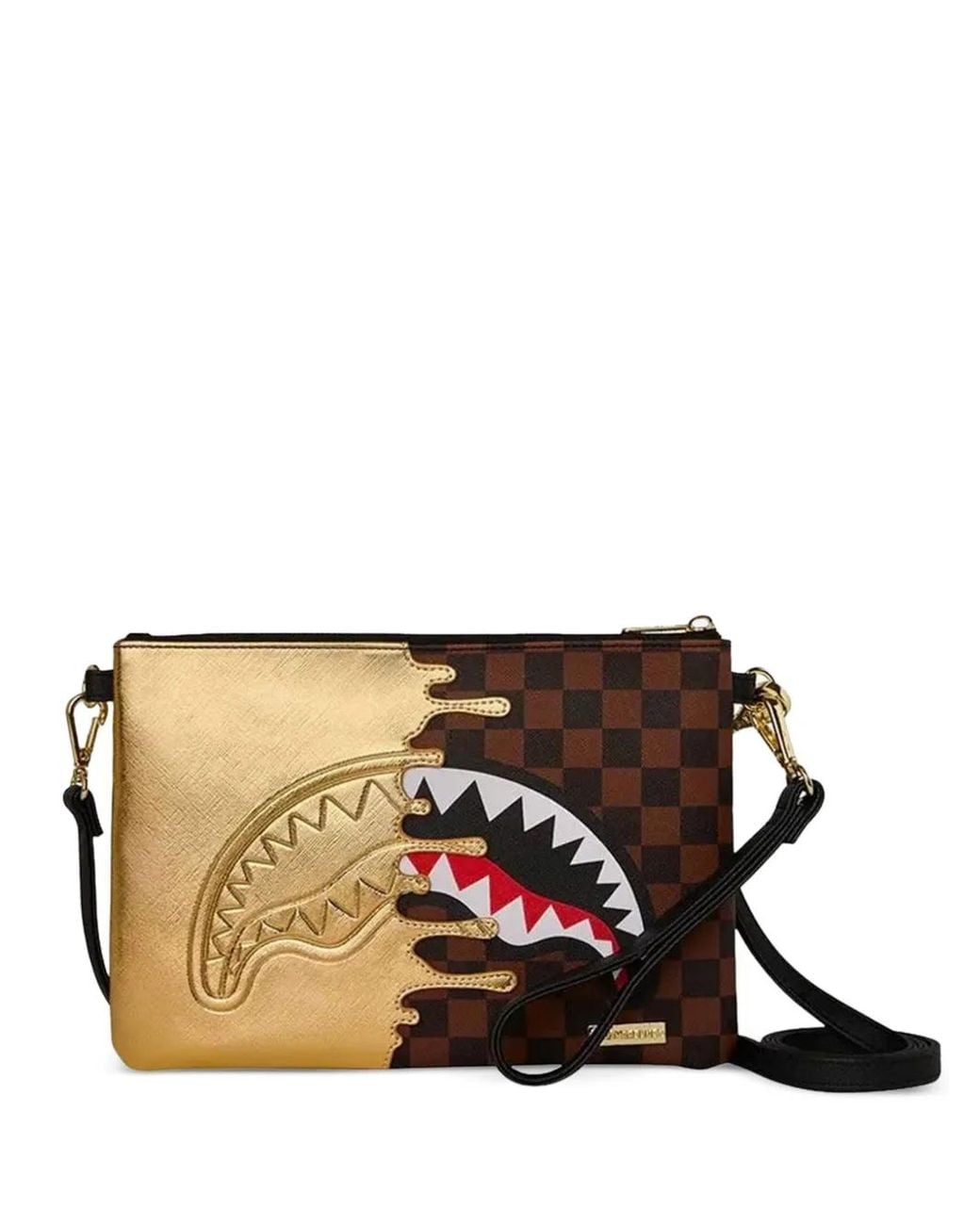 Sprayground Metallic Shark Mouth Checkered Clutch Bag for men