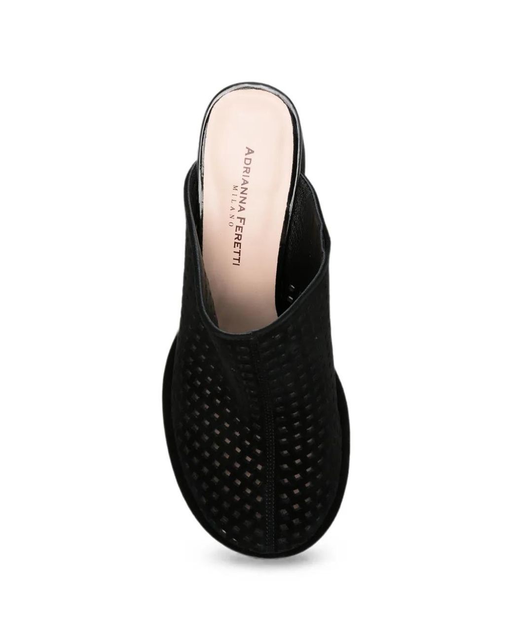 ADRIANNA FERETTI Black Perforated Block-Heel Mules