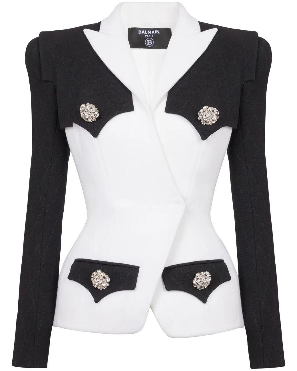Balmain Black 4-Button Two-Tone Crepe Blazer