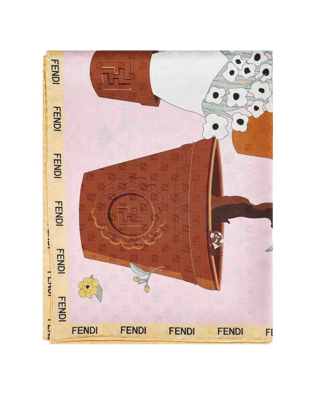 Fendi White Gardening-Print Silk Scarf