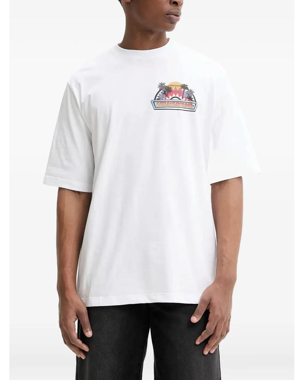 Sprayground White T-Shirt Daytona Race Over À Col Rond for men