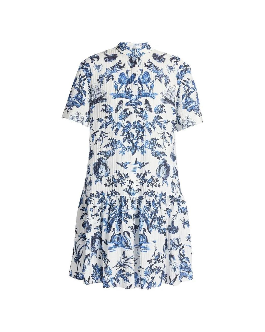 Erdem Blue Crinkled Mini Shirt Dress