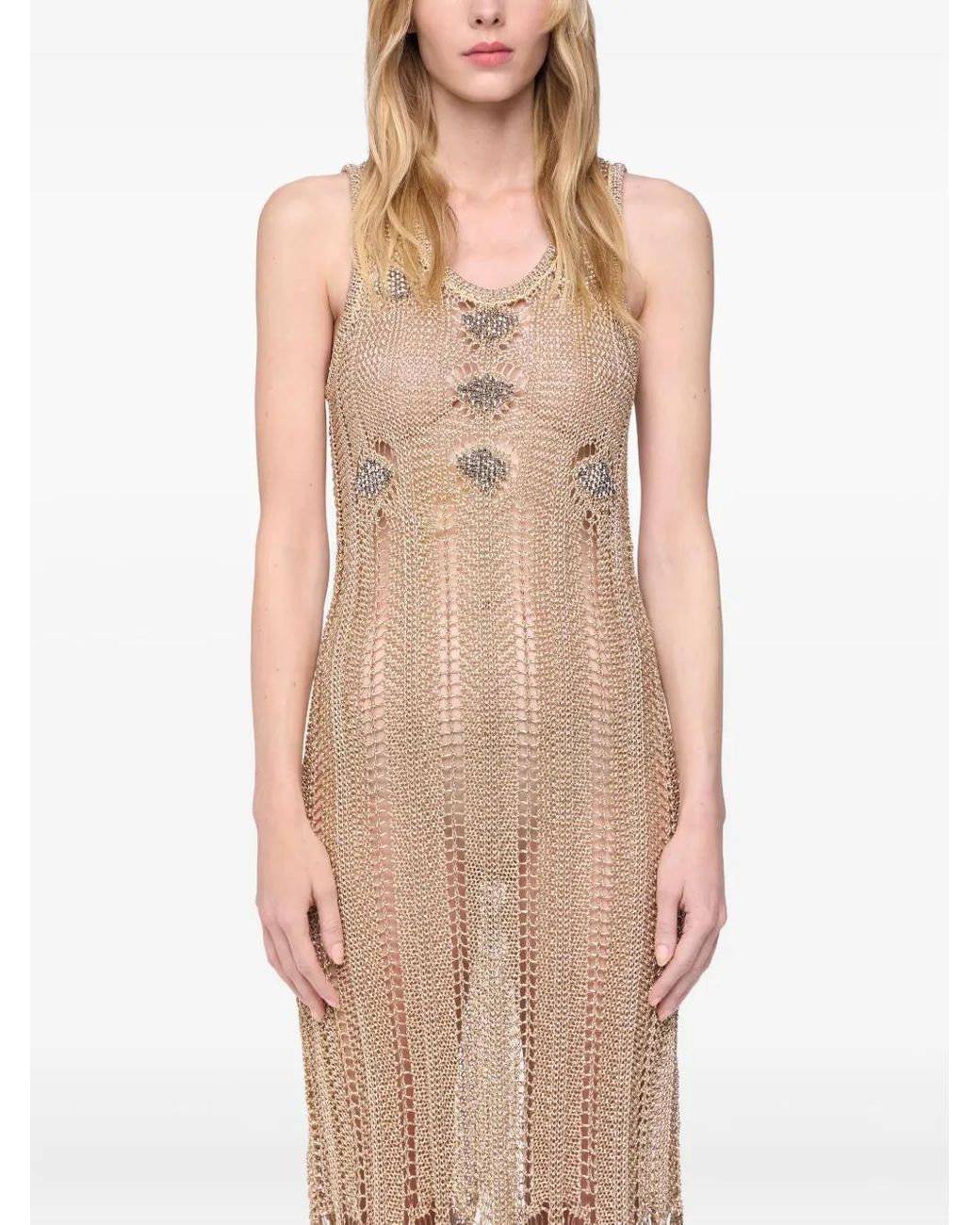 Rabanne Natural Crochet Embellished Midi Dress