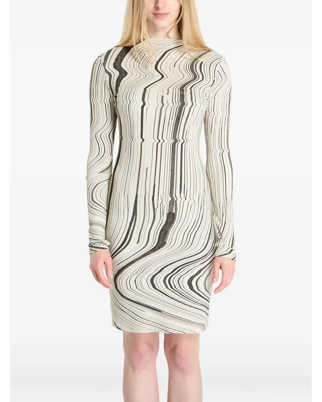 Desigual White Wavy Striped Mini Dress