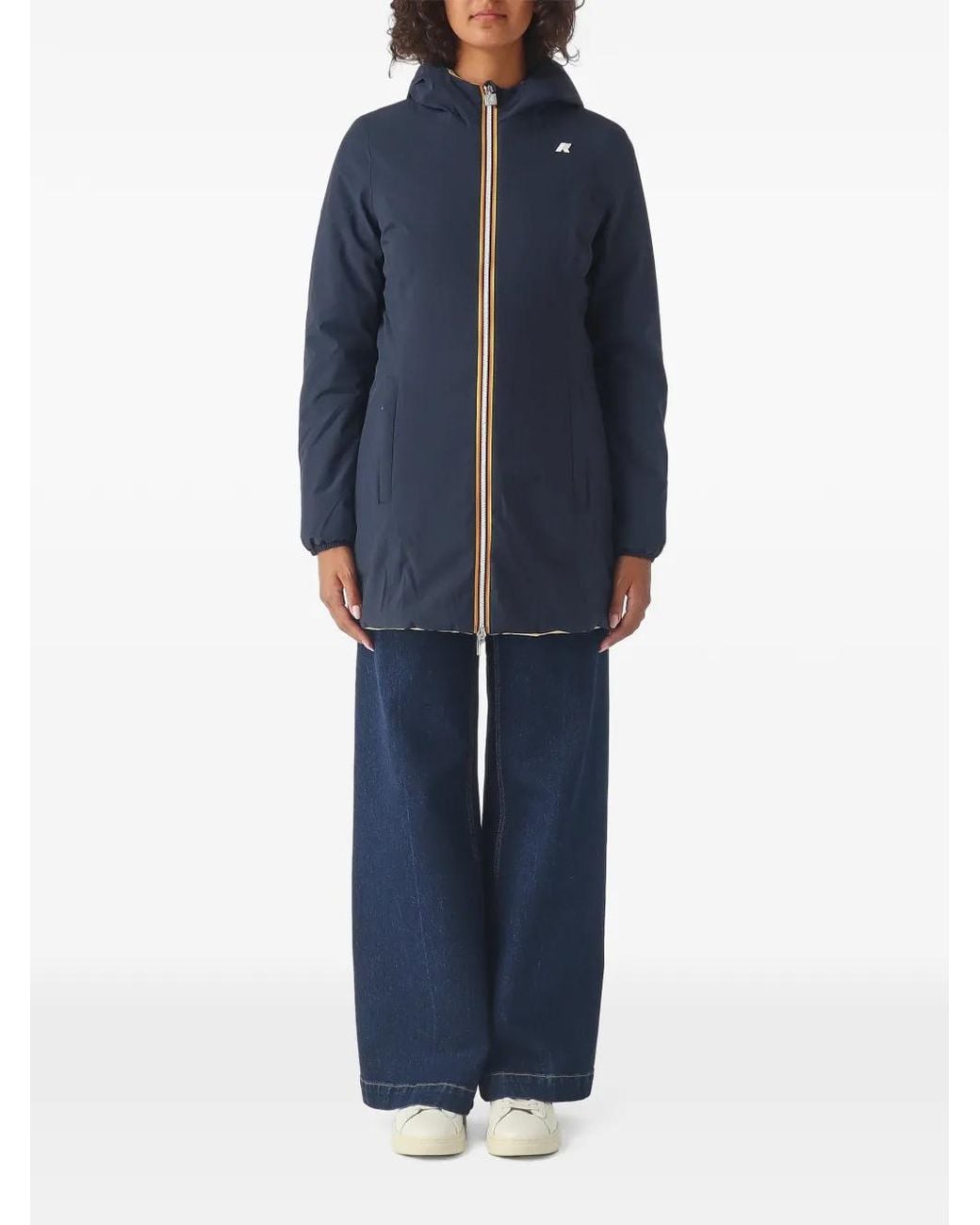 K-Way Blue Veste Denise St Warm Double À Capuche Et Logo Imprimé
