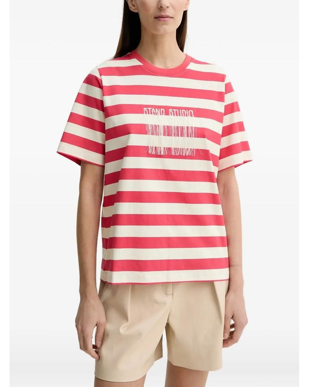 Stand Studio Gestreept T-Shirt in het Red
