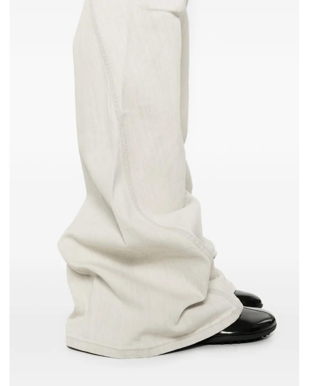 Rick Owens White Bias Zip-Up Flared Jeans