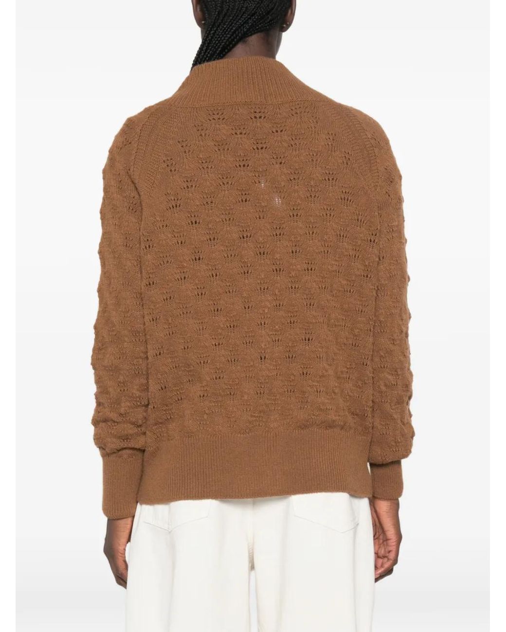 Ermanno Scervino Brown Cable-Knit Pointelle-Trim Cardigan