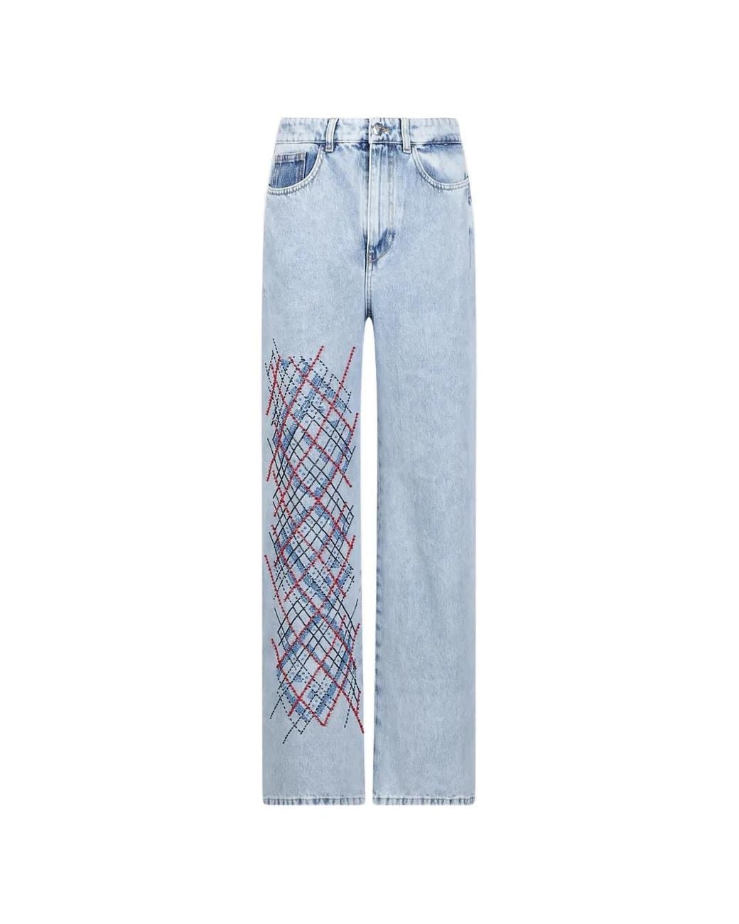 Vivetta Blue Bead-Embellished Baggy Jeans