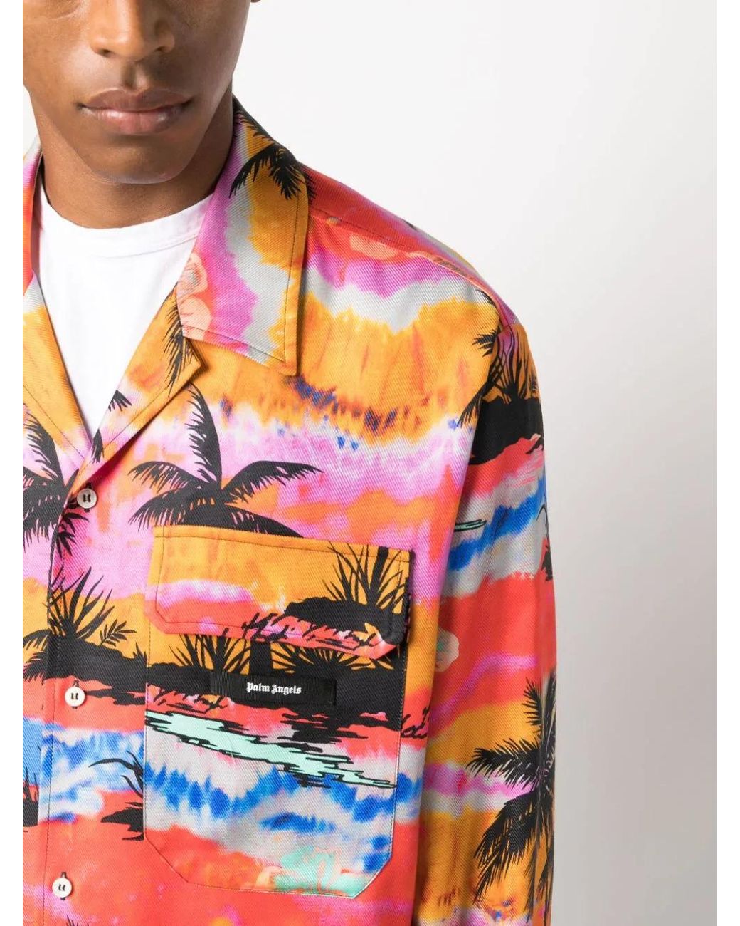 Palm Angels Orange T-Shirt À Imprimé Psychedelic Palms for men