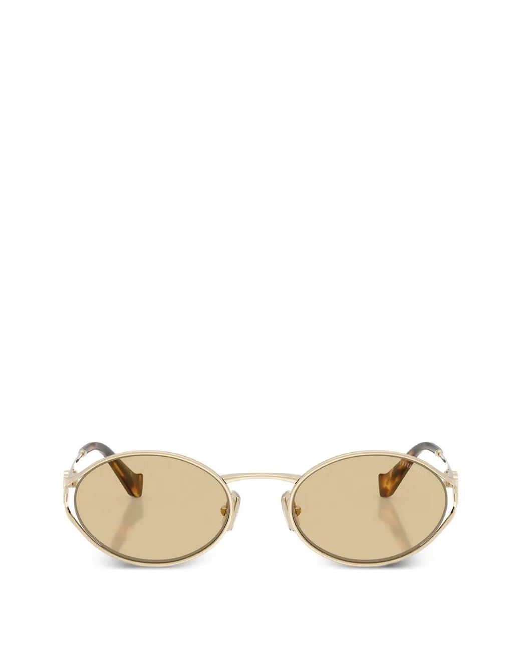 Miu Miu Natural Logo-Plaque Oval-Frame Sunglasses