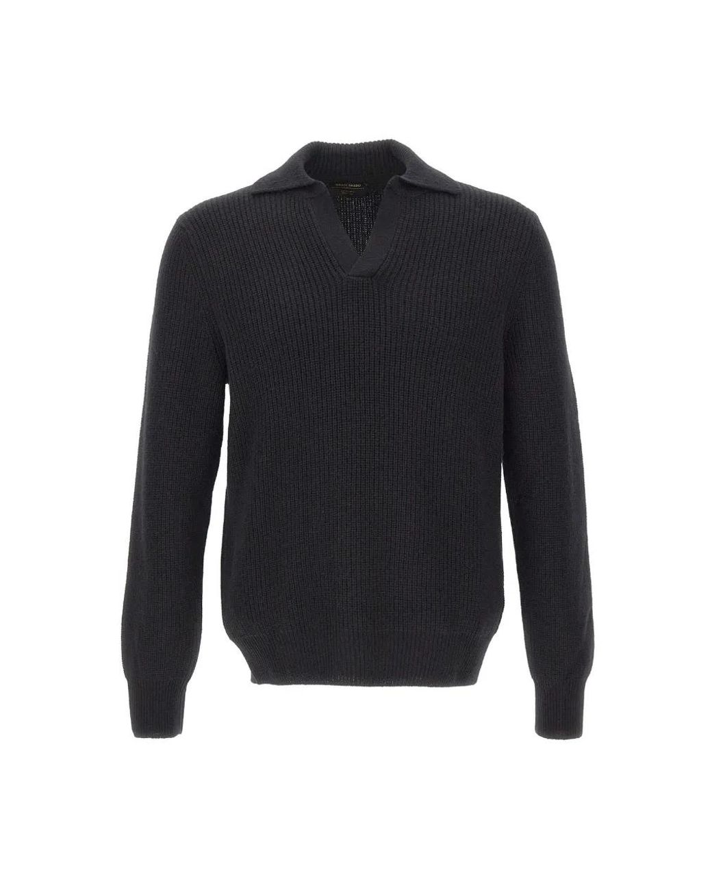 Gran Sasso Blue Ribbed-Knit Open-Collar Polo Shirt for men