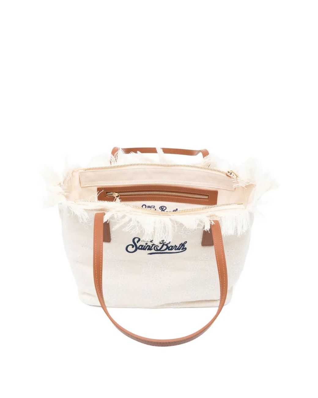 Mc2 Saint Barth White Mid City Fringed Floral Shoulder Bag