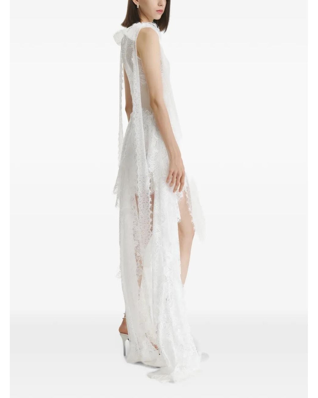 2310 STUDIO White Lace-Panelled High-Low Asymmetric Dress