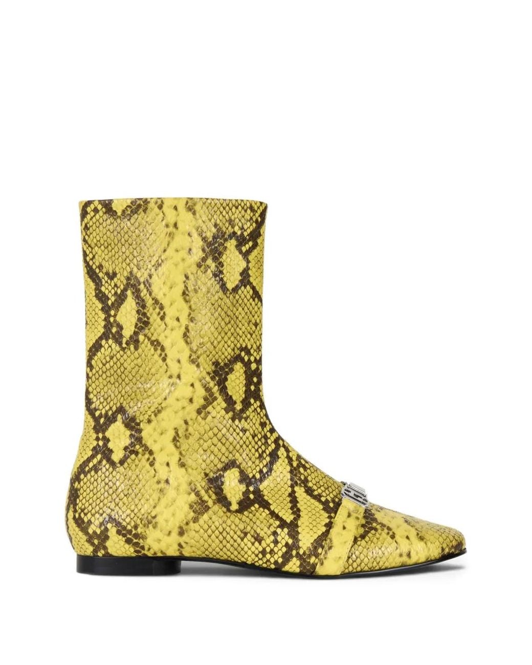 Gcds Yellow Python-Print Logo-Plaque Ankle Boots for men