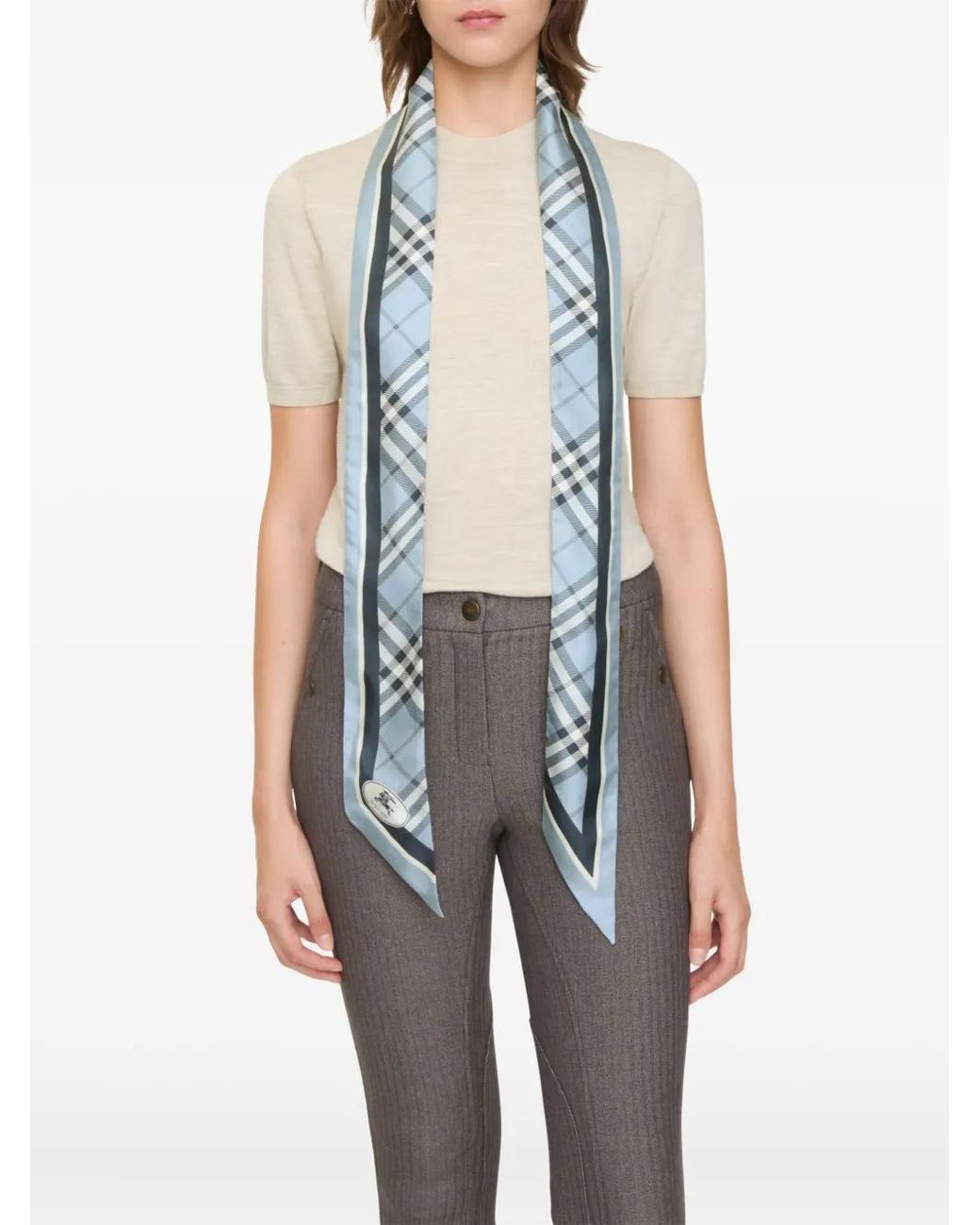 Burberry Blue Skinny Check Silk Scarf