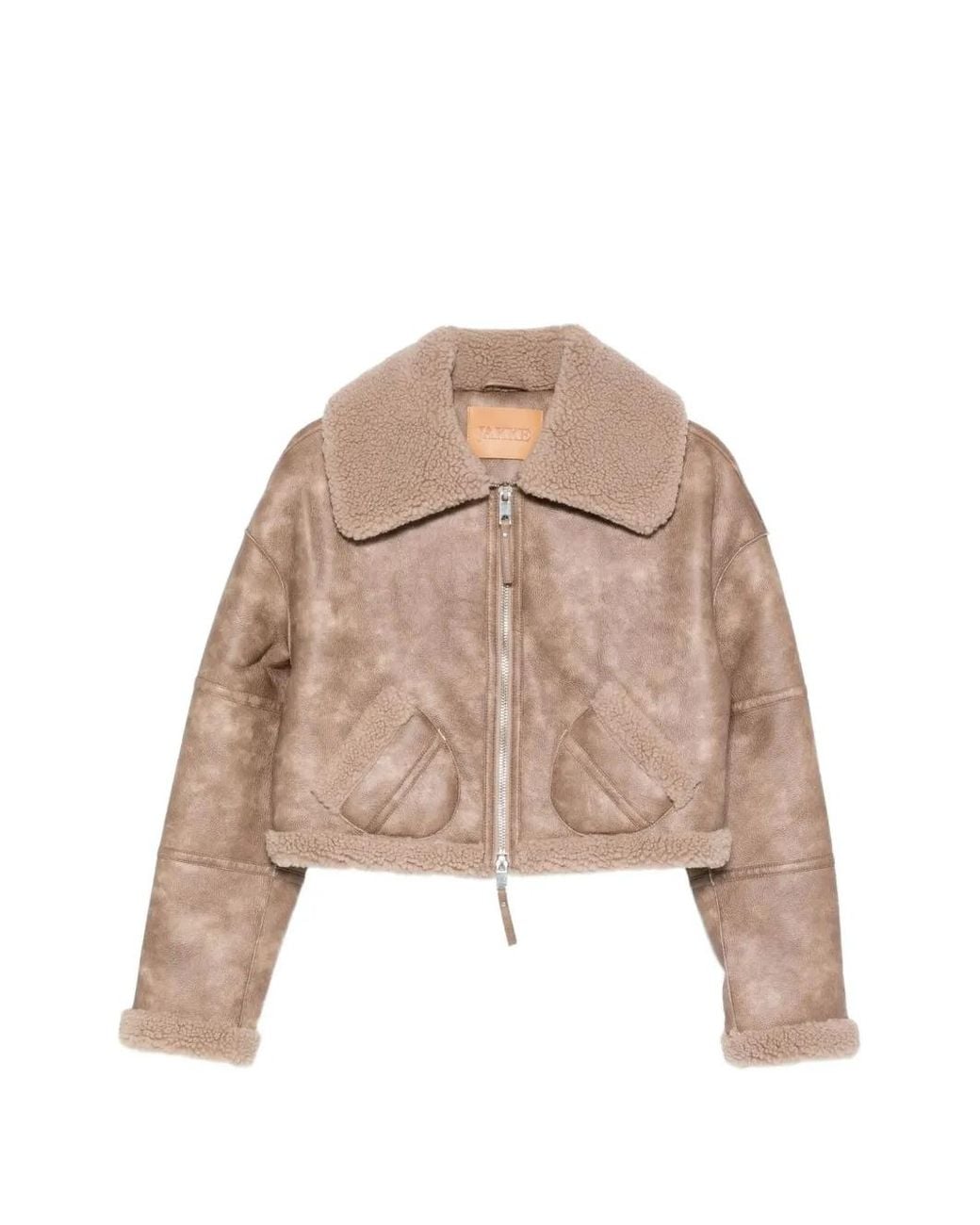 Jakke Natural Faux-Shearling-Trim Cropped Jacket