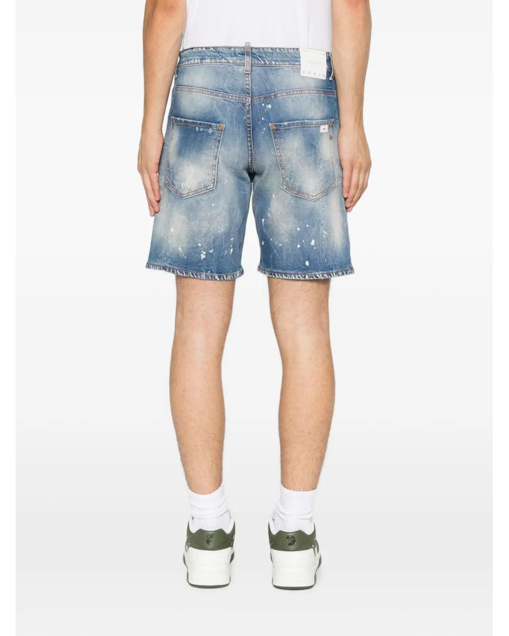 Yes London Blue Distressed Paint-Splatter Shorts for men