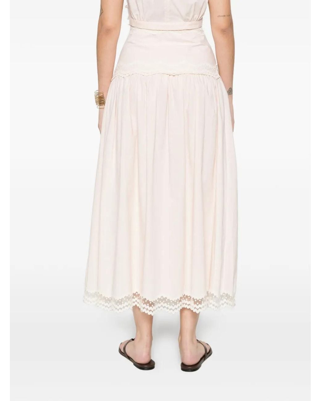 Sandro White Maxi Cotton Skirt With Trim