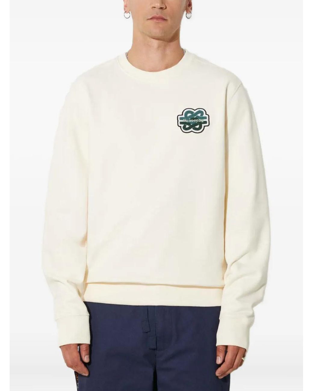 Filling Pieces White Embroidered-Patch Crew-Neck Sweatshirt for men