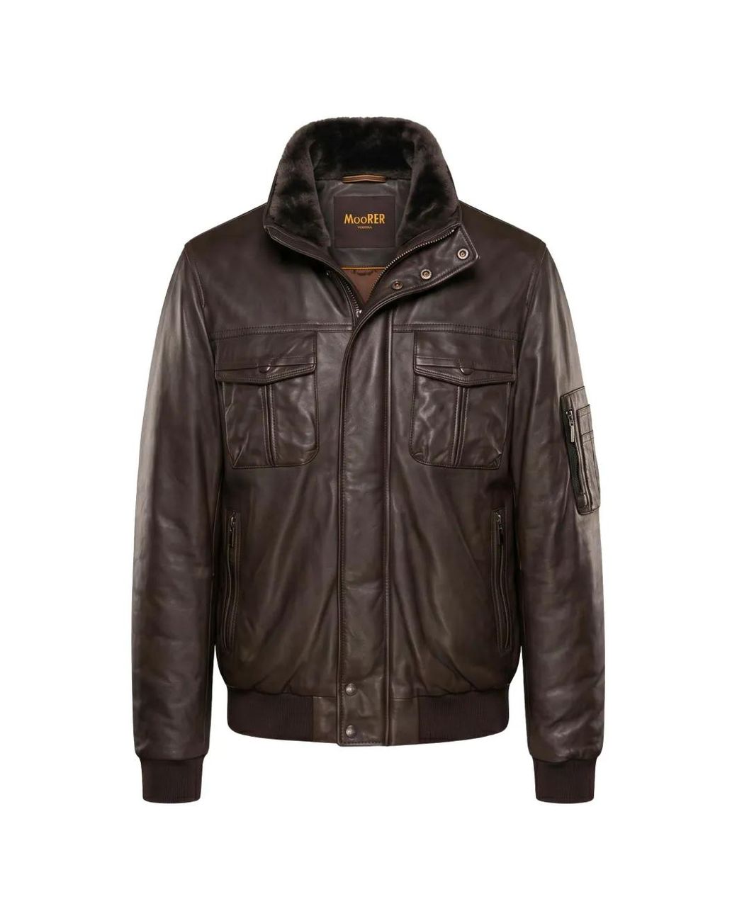 Moorer Brown Bomber Leather Jacket for men