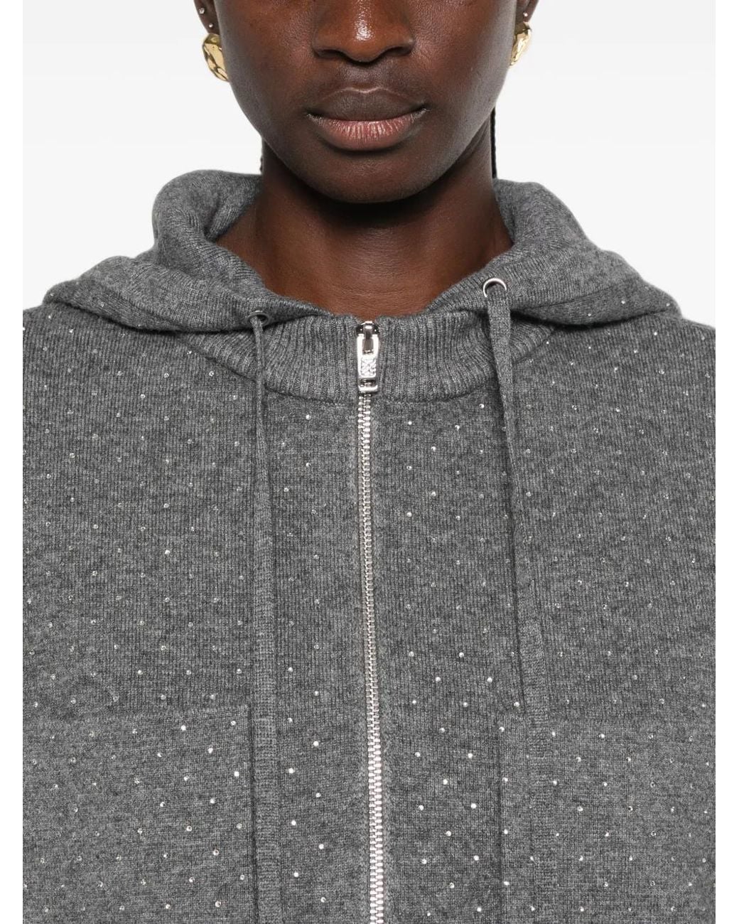 Sandro Gray Cardigan À Ornements Strassés Et Capuche