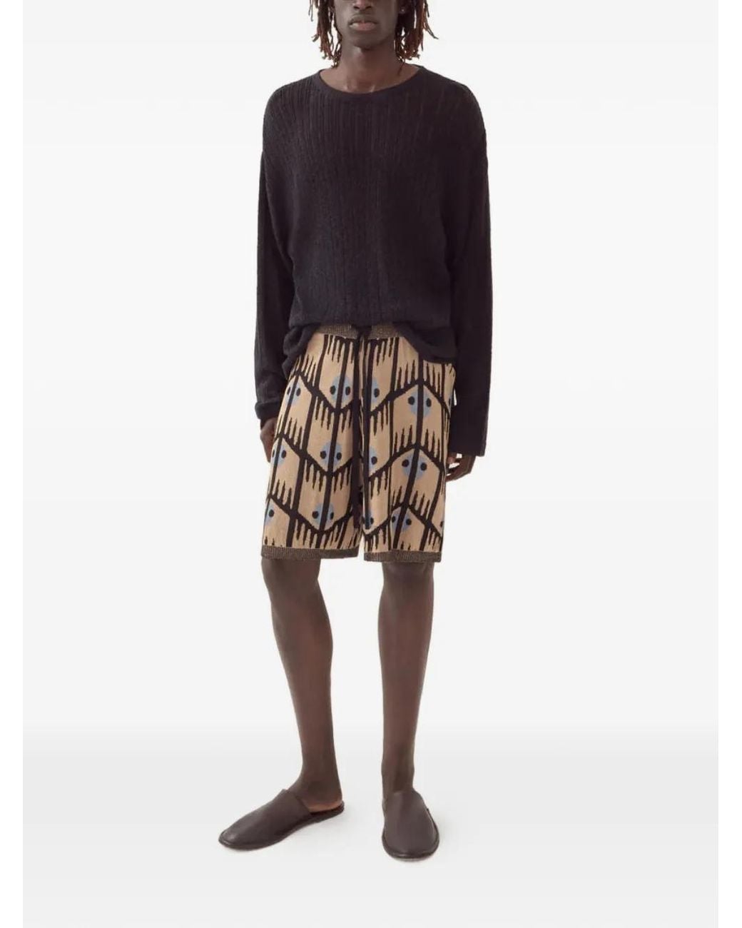 Commas Blue Geometric Jacquard Knitted Shorts for men