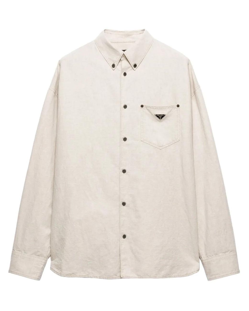 Prada Natural Triangle-Logo Regular-Fit Cotton And Linen-Blend Chambray Shirt for men